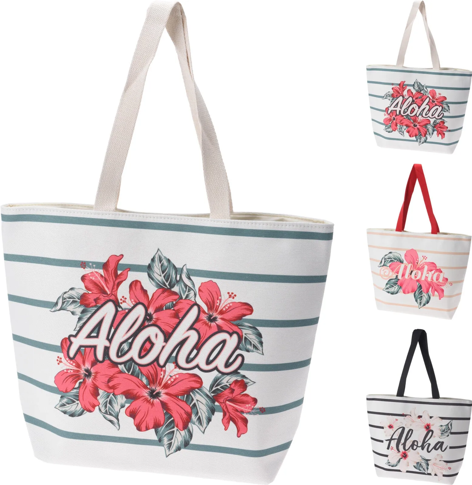 Beach Bag with Aloha Print and Floral Design