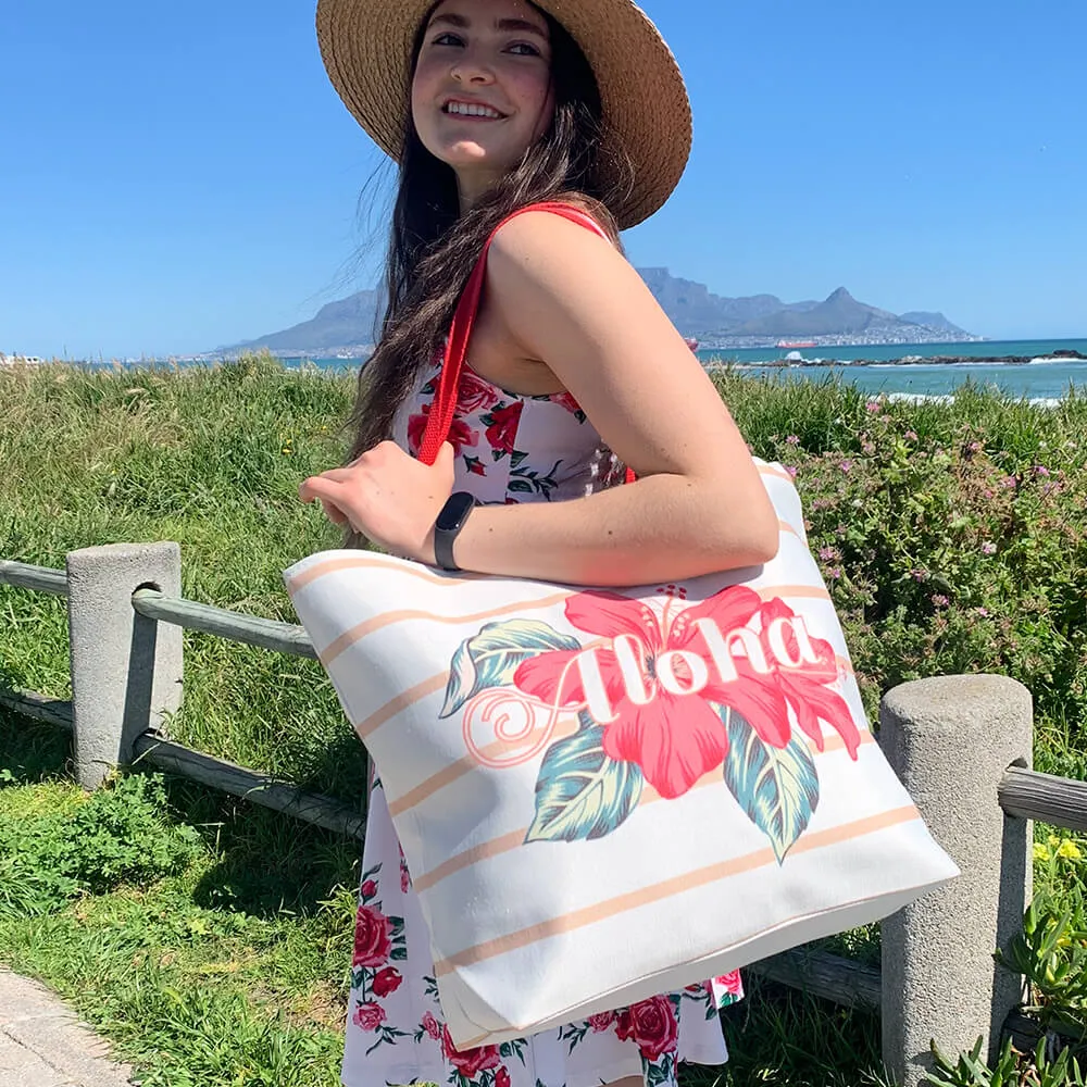 Beach Bag with Aloha Print and Floral Design
