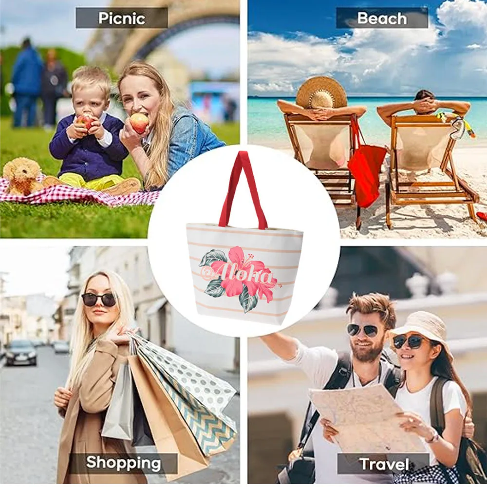Beach Bag with Aloha Print and Floral Design