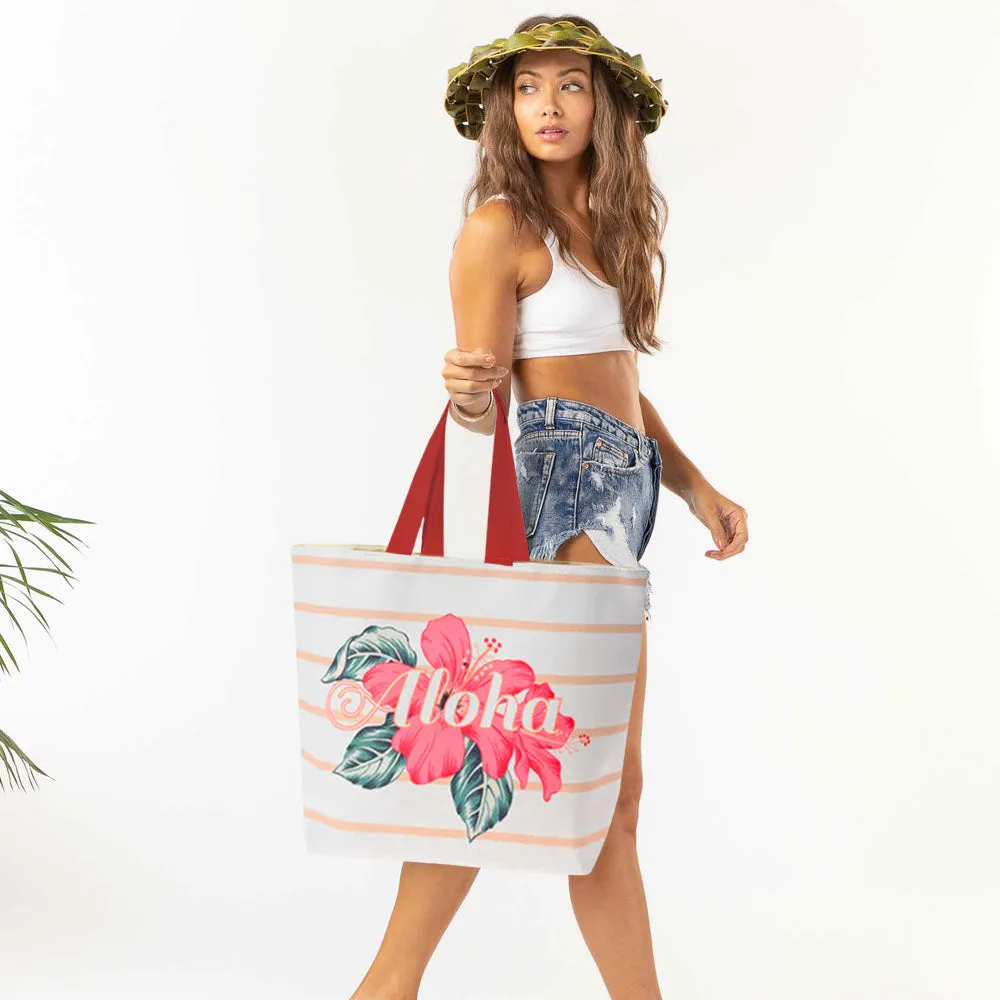 Beach Bag with Aloha Print and Floral Design