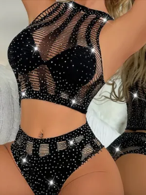 Black Round Neck Cover Up Set (Without Bikini)