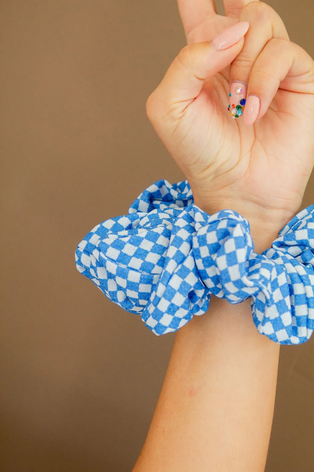 Blue Checkered Jumbo Scrunchie