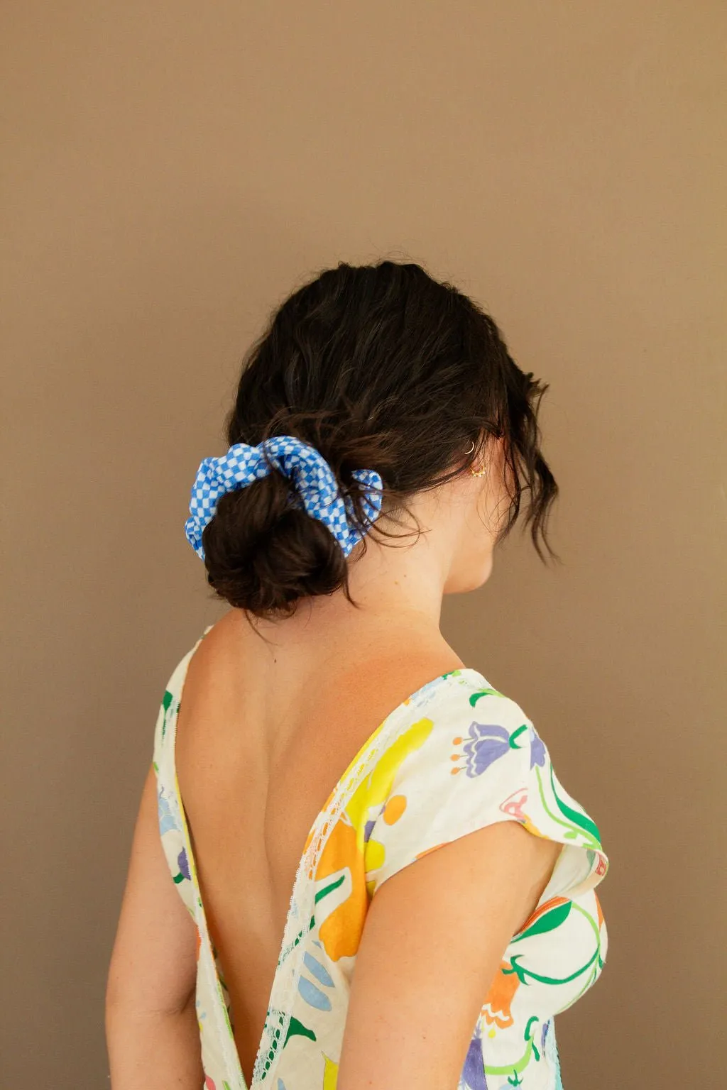 Blue Checkered Jumbo Scrunchie