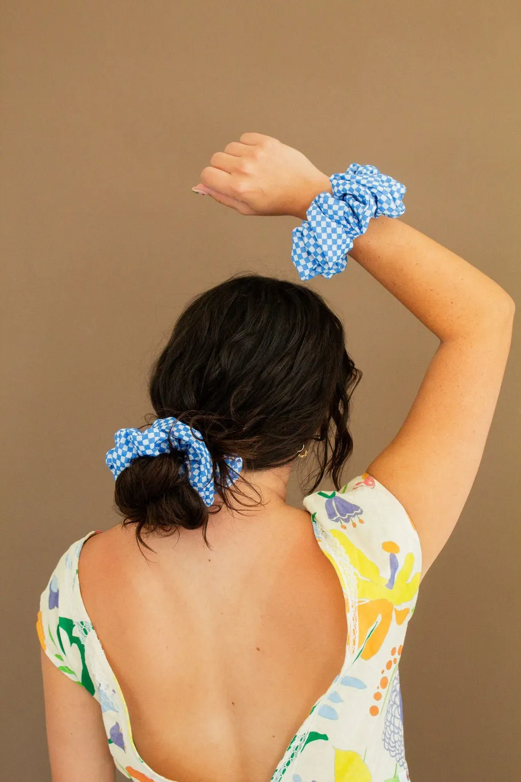 Blue Checkered Jumbo Scrunchie
