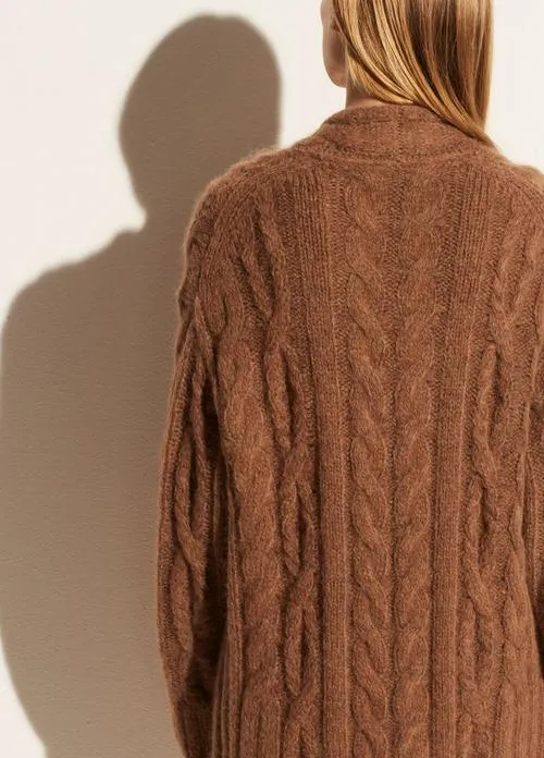 Braided Cable Cardigan in Camel