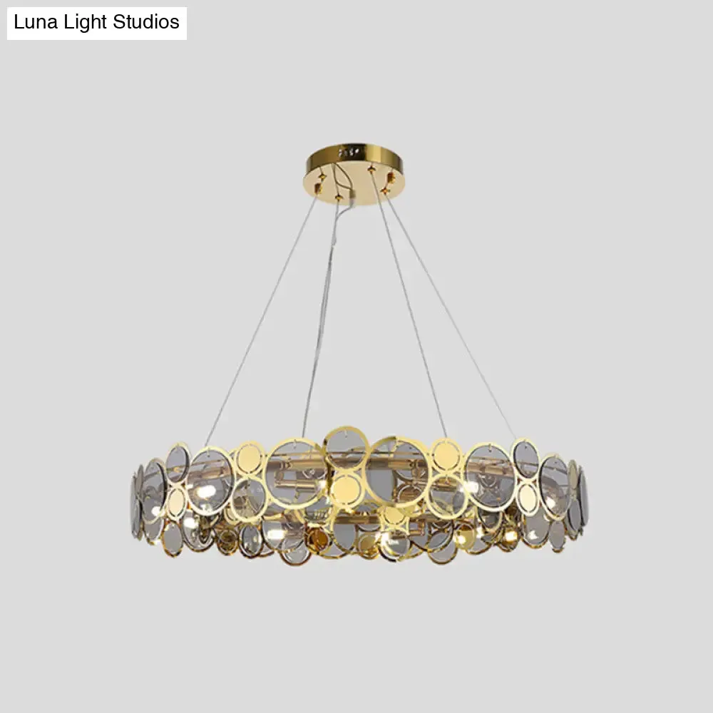 Brass Finish Crystal Pendant Ceiling Light with Glass Shade for Spacious Bedrooms