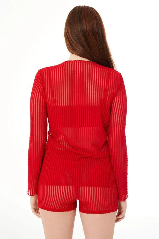 Bright Rouge Addison Mesh Long Sleeve Top