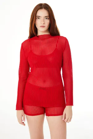 Bright Rouge Addison Mesh Long Sleeve Top