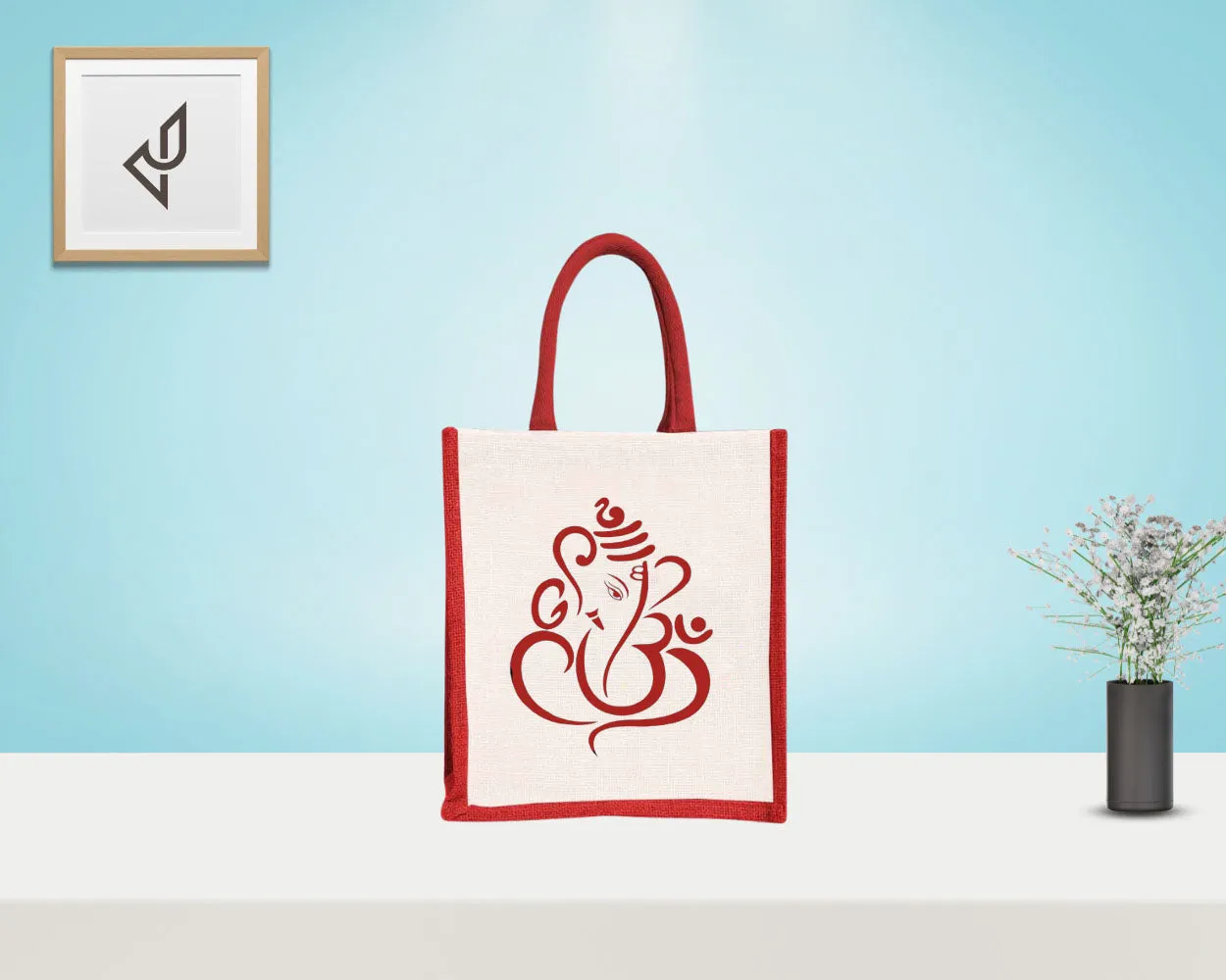 Bulk Order Return Gifts - Lord Ganesha Print Jute Bag with Zipper (10 X 5 X 12 inches)