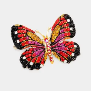 Butterfly Crystal Red Rhinestone Accented Pin Brooch