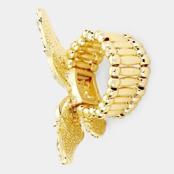 Butterfly Yellow Crystal Pave Stretch Ring