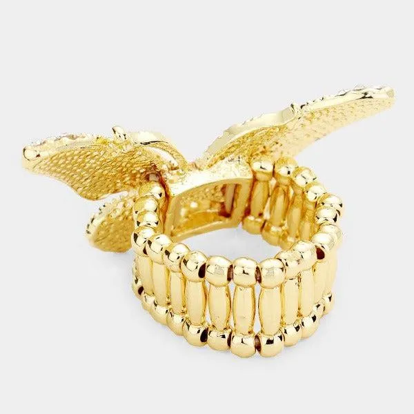 Butterfly Yellow Crystal Pave Stretch Ring
