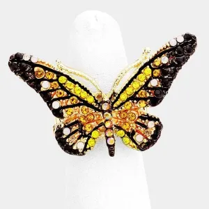 Butterfly Yellow Crystal Pave Stretch Ring