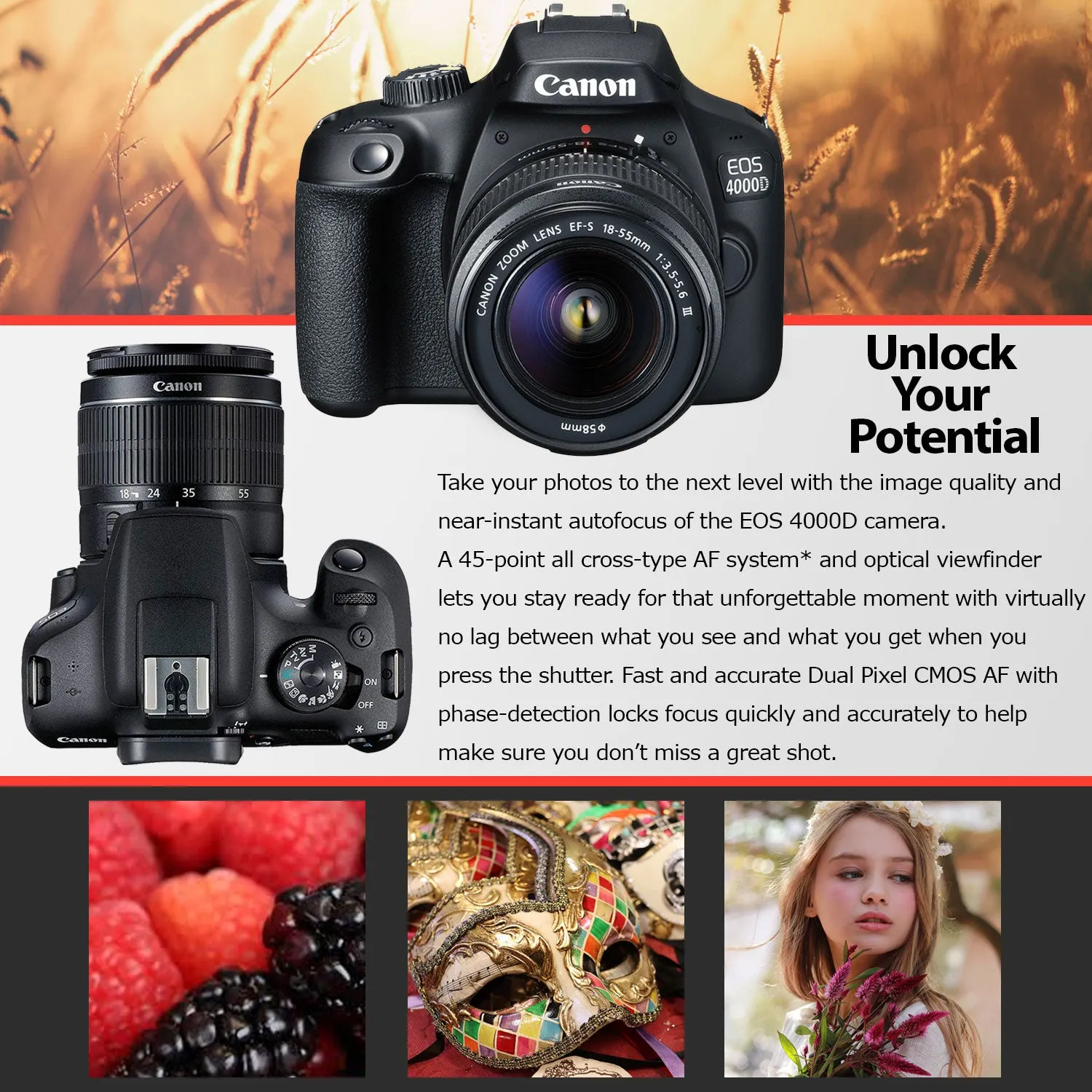 Canon EOS 4000D DSLR Camera & EF-S 18-55 mm f/3.5-5.6 IS III Lens   75-300mm Telephoto Zoom Lens   64GB Memory Card   Camera Bag