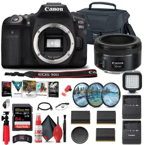 Canon EOS 90D DSLR Camera (Body Only) (3616C002)   Canon EF 50mm Lens Outdoor Bundle