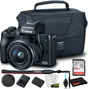 Canon EOS M50 Mirrorless Digital Camera with 15-45mm Lens (Black) (2680C011)    EOS Bag    Sandisk Ultra 64GB Card   Clean and Care Kit