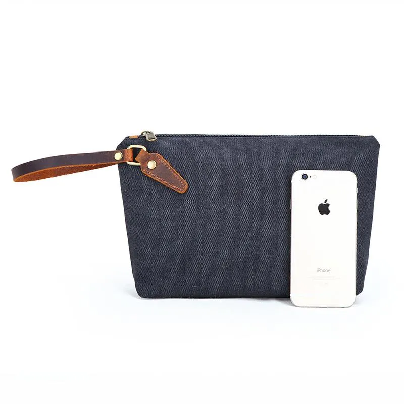Canvas Leather Mens Small Black Storage Bag Green Clutch Bag Brown Envelope Bag for Men