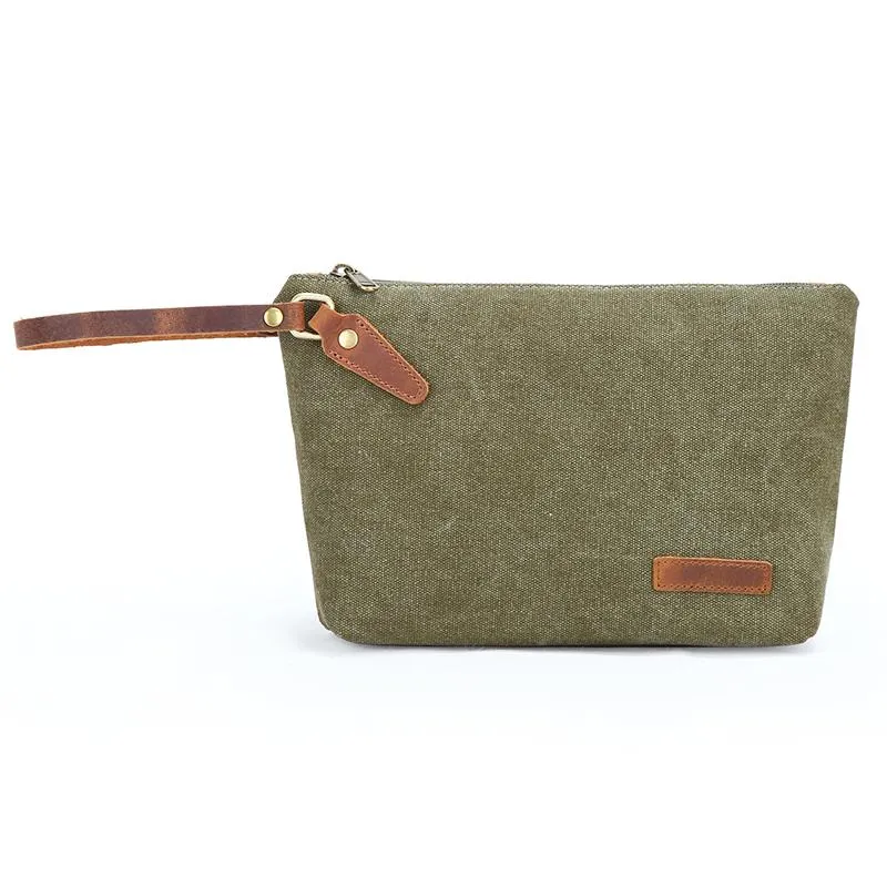 Canvas Leather Mens Small Black Storage Bag Green Clutch Bag Brown Envelope Bag for Men