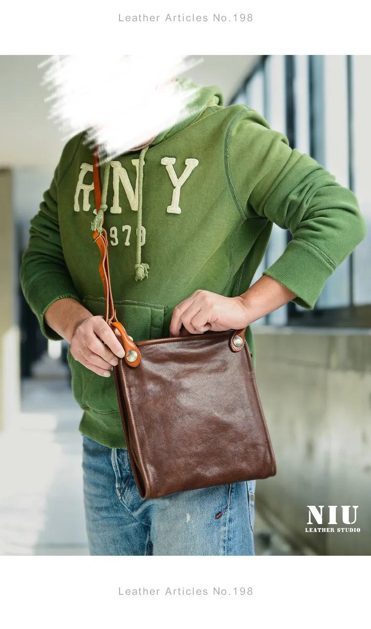 Casual Coffee Leather Men Vertical Side Bag Green Small Messenger Bag Camouflage Courier Bag For Men