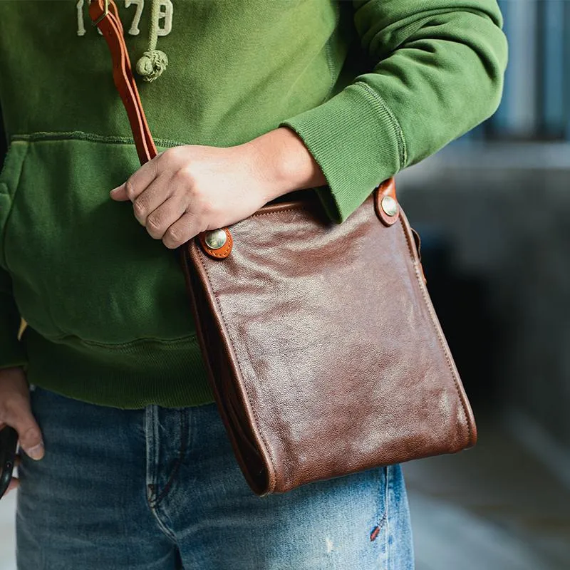 Casual Coffee Leather Men Vertical Side Bag Green Small Messenger Bag Camouflage Courier Bag For Men