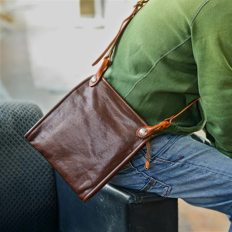 Casual Coffee Leather Men Vertical Side Bag Green Small Messenger Bag Camouflage Courier Bag For Men