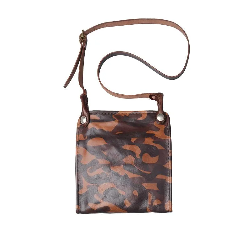 Casual Coffee Leather Men Vertical Side Bag Green Small Messenger Bag Camouflage Courier Bag For Men