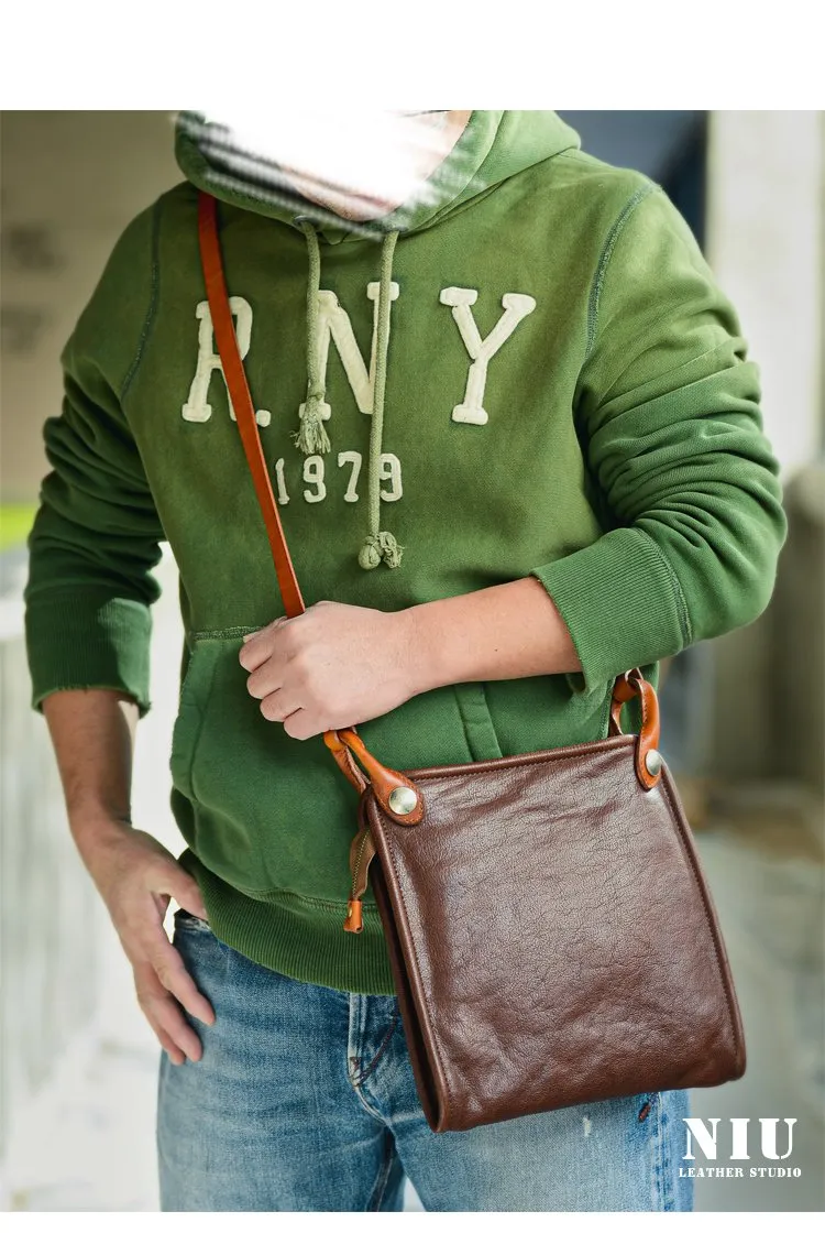 Casual Coffee Leather Men Vertical Side Bag Green Small Messenger Bag Camouflage Courier Bag For Men