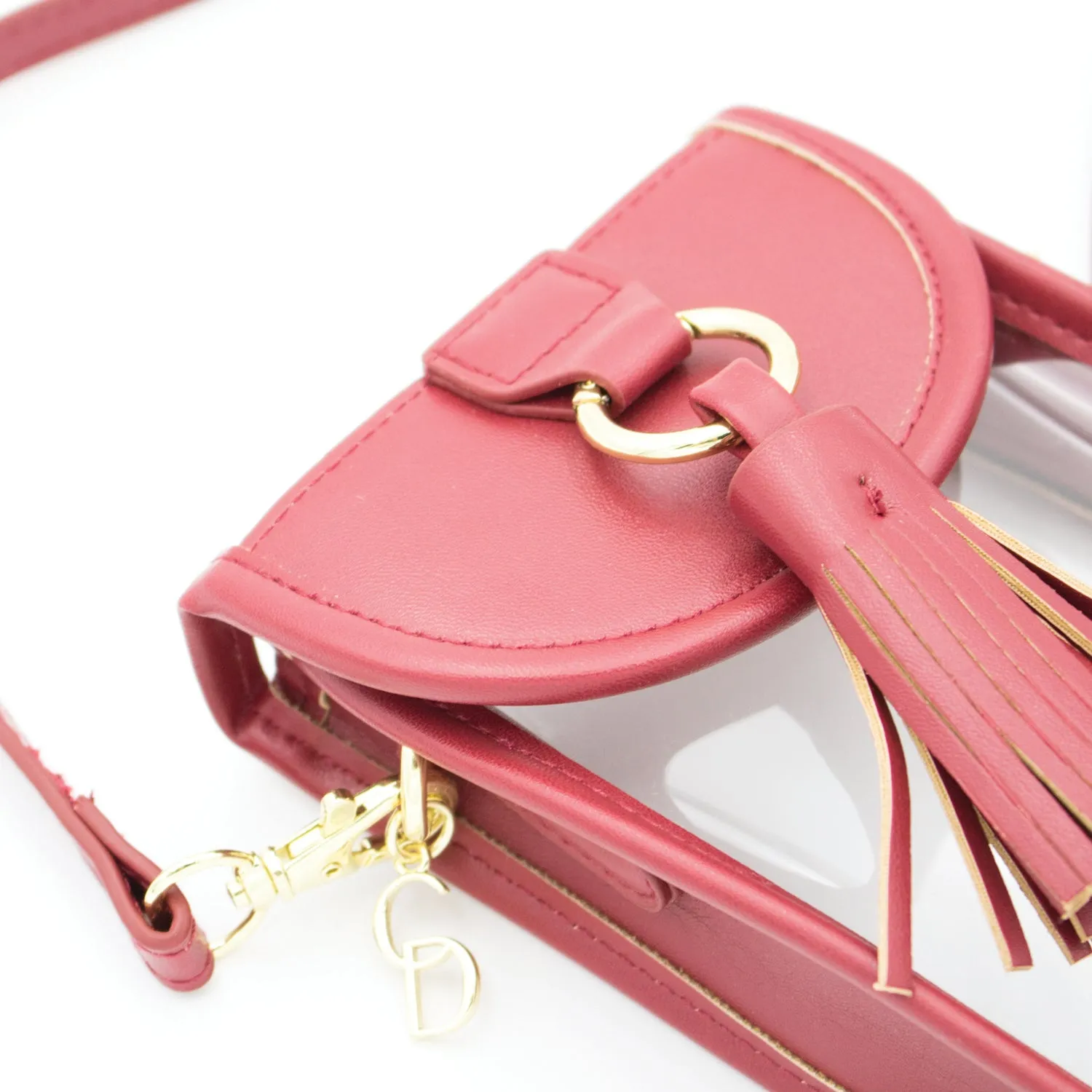 Cell Phone Crossbody - Clear Bag with Crimson and Gold Accents