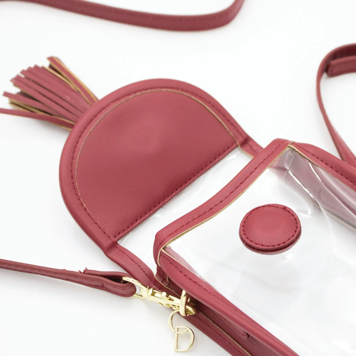 Cell Phone Crossbody - Clear Bag with Crimson and Gold Accents