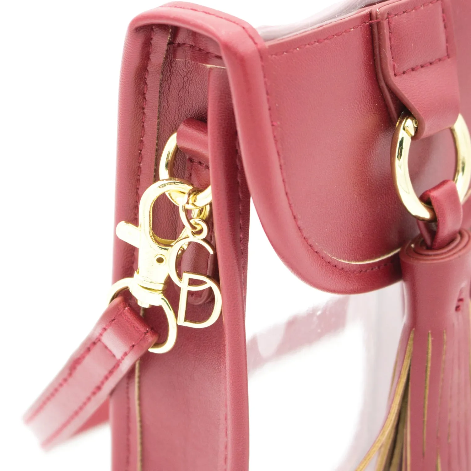 Cell Phone Crossbody - Clear Bag with Crimson and Gold Accents