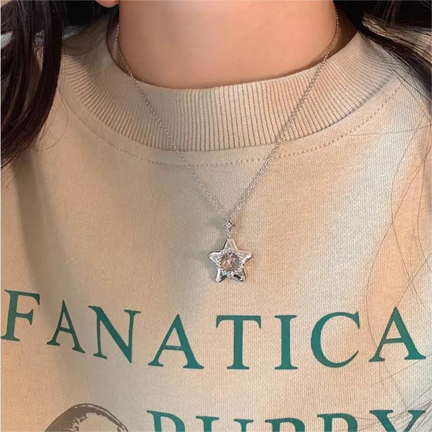 Charming Pink Heart Star Necklace