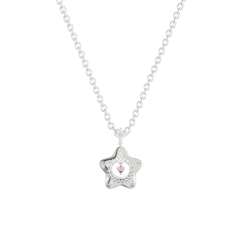 Charming Pink Heart Star Necklace