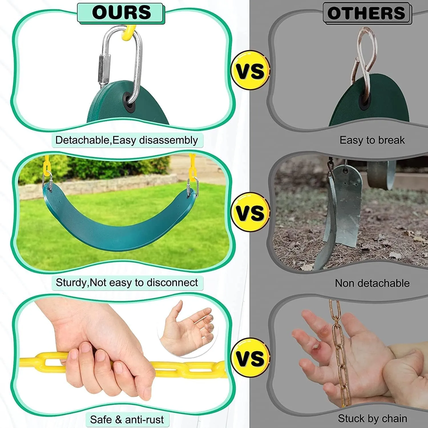 CHARMING TREASURES Flexible Swing Seat Set for Kids/Adults Outdoor Park Garden Tree Backyard with Meter Plastic Coated Chain, Weight Support Upto 150kg, (1.5 Meter, Red)