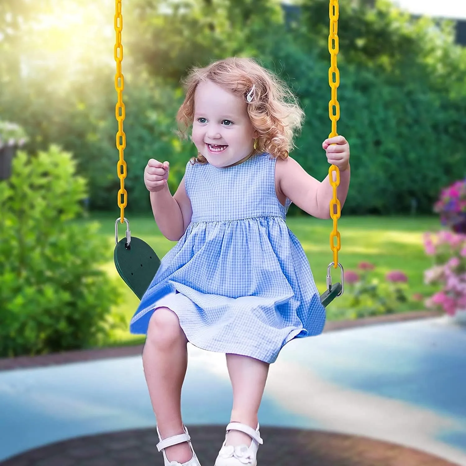 CHARMING TREASURES Flexible Swing Seat Set for Kids/Adults Outdoor Park Garden Tree Backyard with Meter Plastic Coated Chain, Weight Support Upto 150kg, (1.5 Meter, Red)