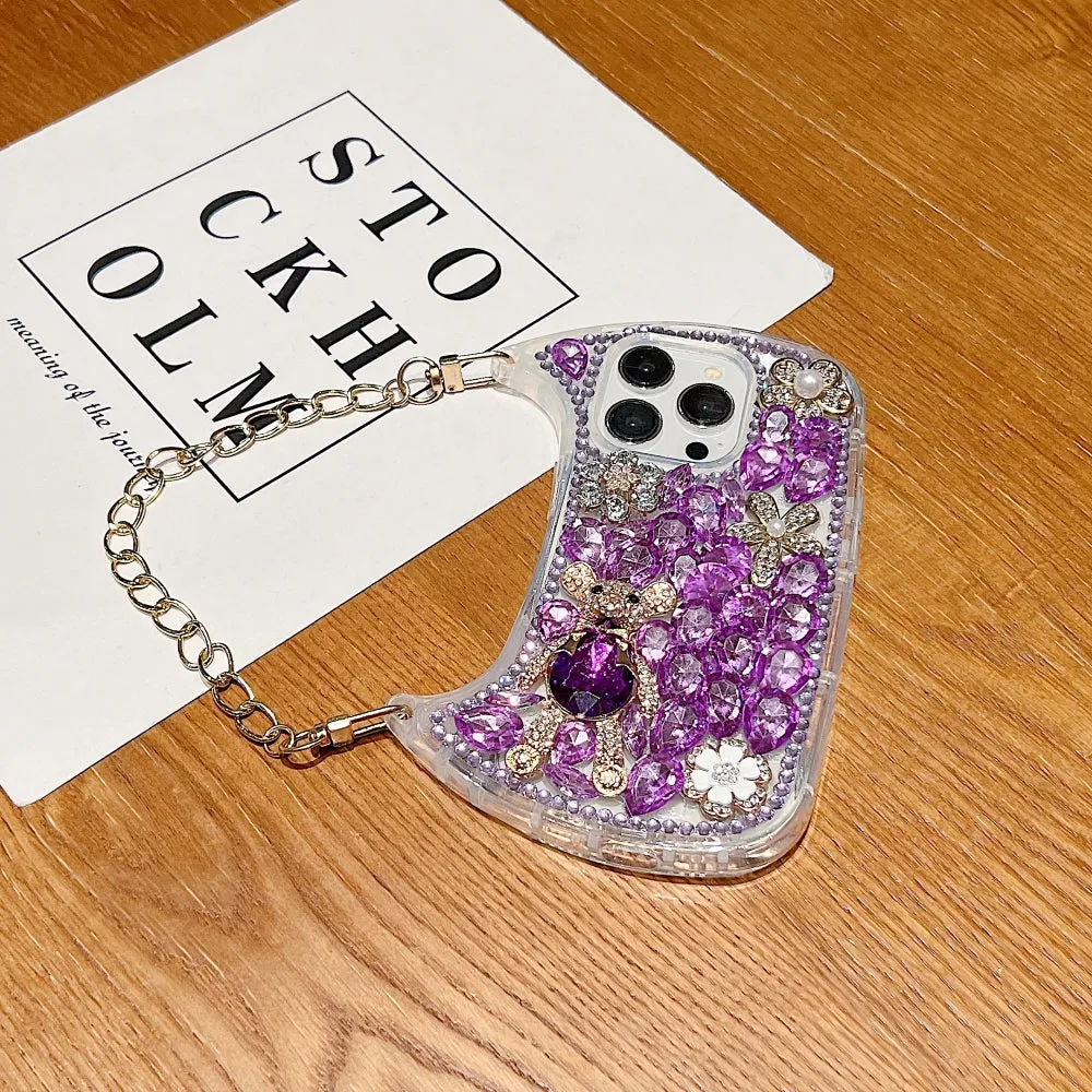 Colorful Diamond Phone Case With Metal Chain Strap - iPhone 14 Pro Max