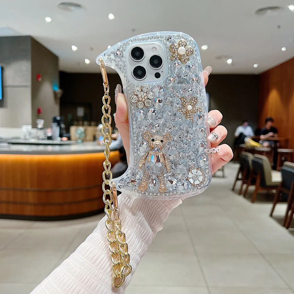 Colorful Diamond Phone Case With Metal Chain Strap - iPhone 14 Pro Max