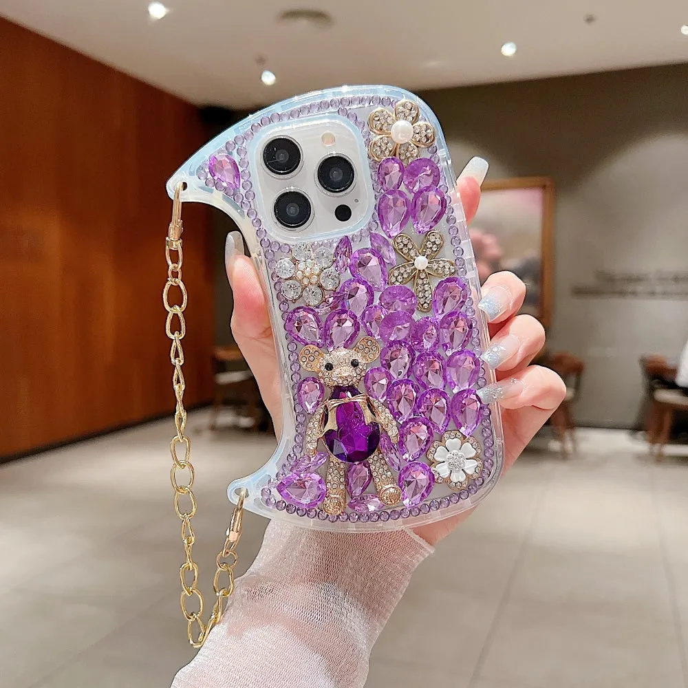 Colorful Diamond Phone Case With Metal Chain Strap - iPhone 14 Pro Max