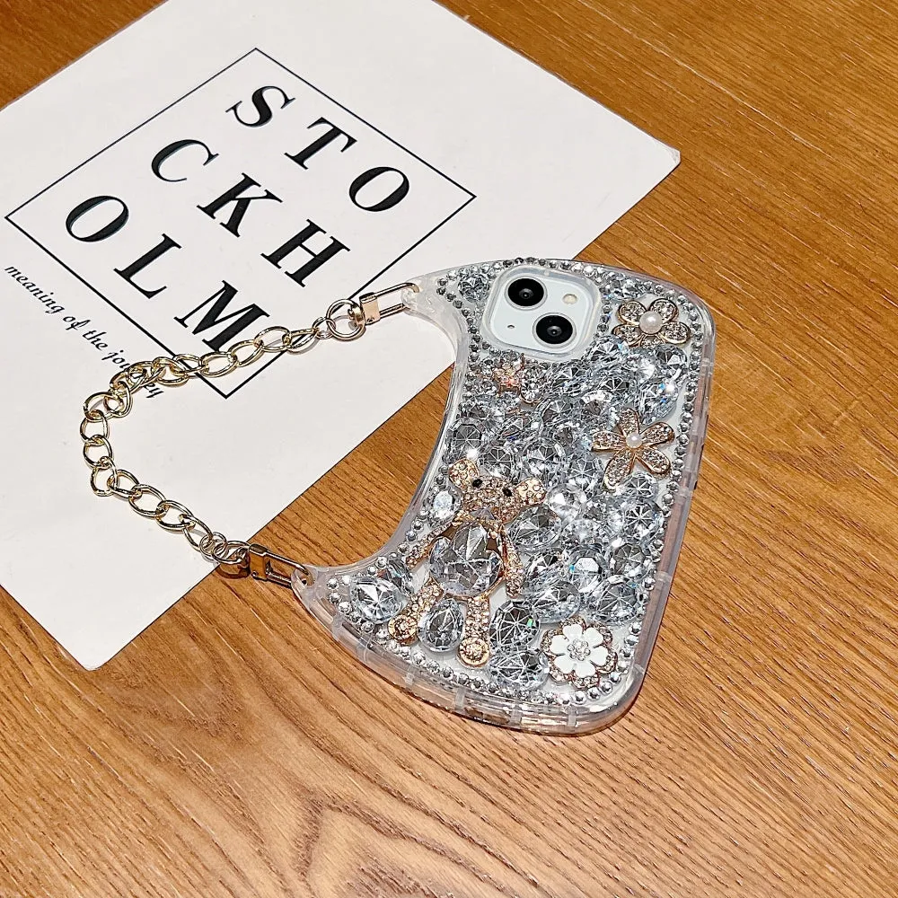 Colorful Diamond Phone Case With Metal Chain Strap - iPhone 14 Pro Max