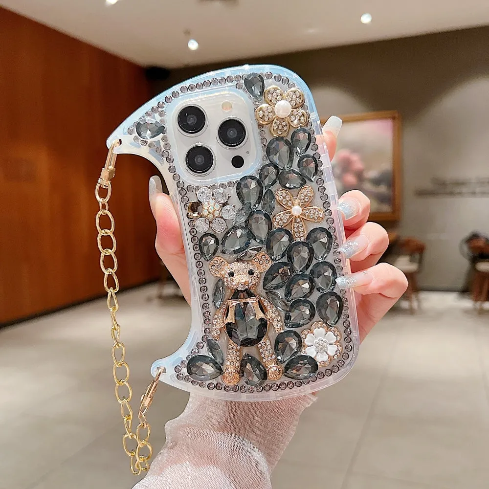 Colorful Diamond Phone Case With Metal Chain Strap - iPhone 14 Pro Max