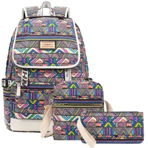 Colorful Multi-function  3 in 1 Backpack Set Waterproof Canvas Schoolbag for Teen Girls