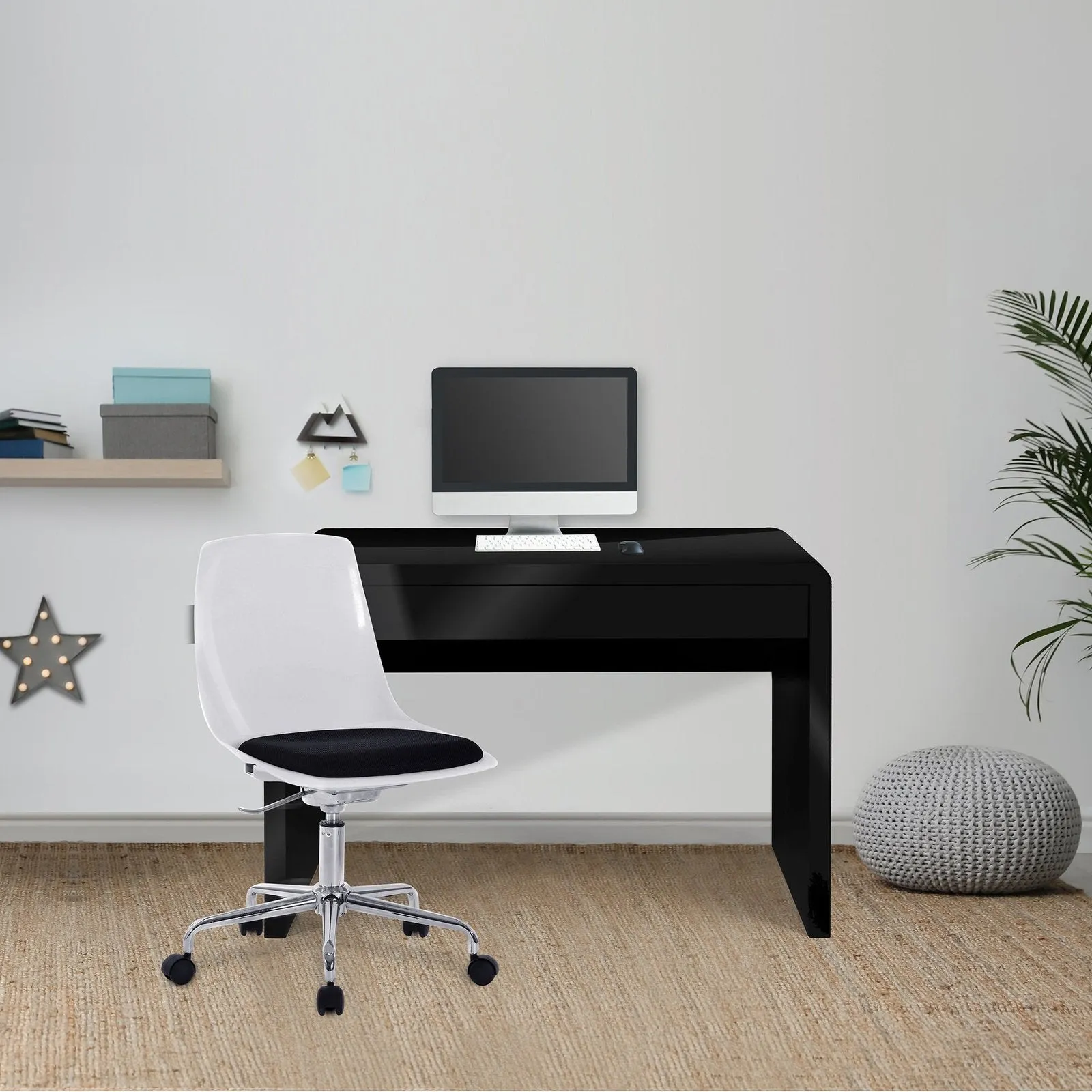 Compact and Curvaceous High Gloss Workstation with Spacious Storage Drawer