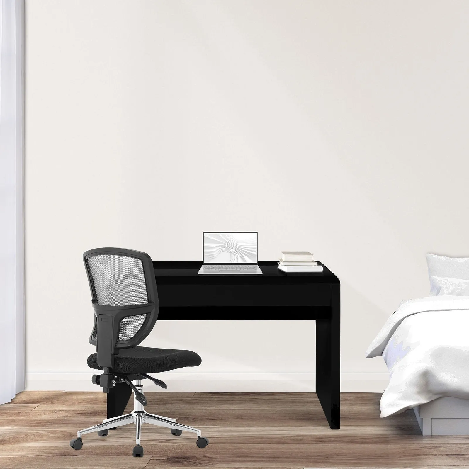 Compact and Curvaceous High Gloss Workstation with Spacious Storage Drawer