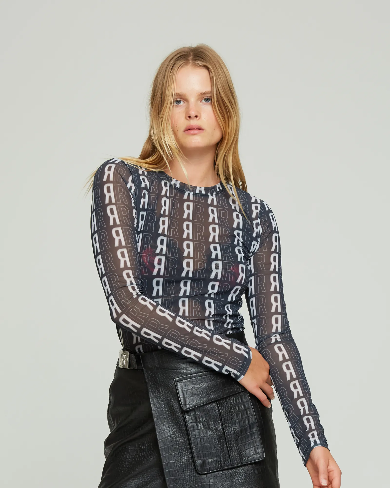 Crew Neck Mesh Logo Top