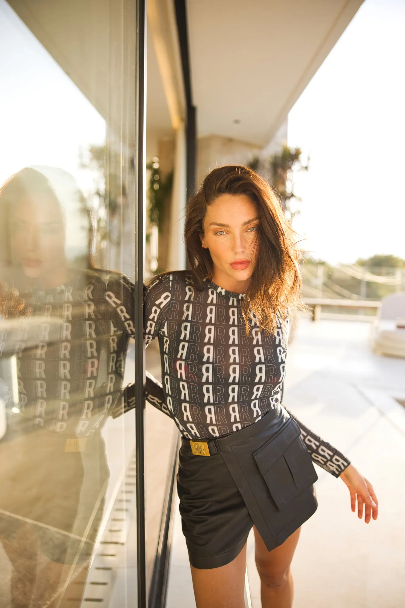 Crew Neck Mesh Logo Top