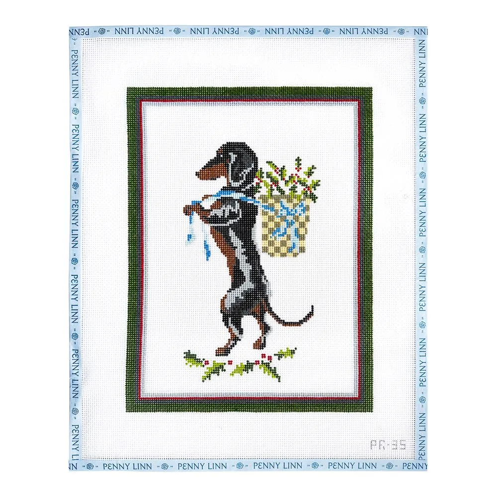 Dachshund Bringing in the Christmas Holly