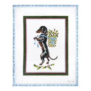 Dachshund Bringing in the Christmas Holly