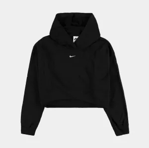 DIM Fleece French Terry Crop Pullover Womens Hoodie (Black)