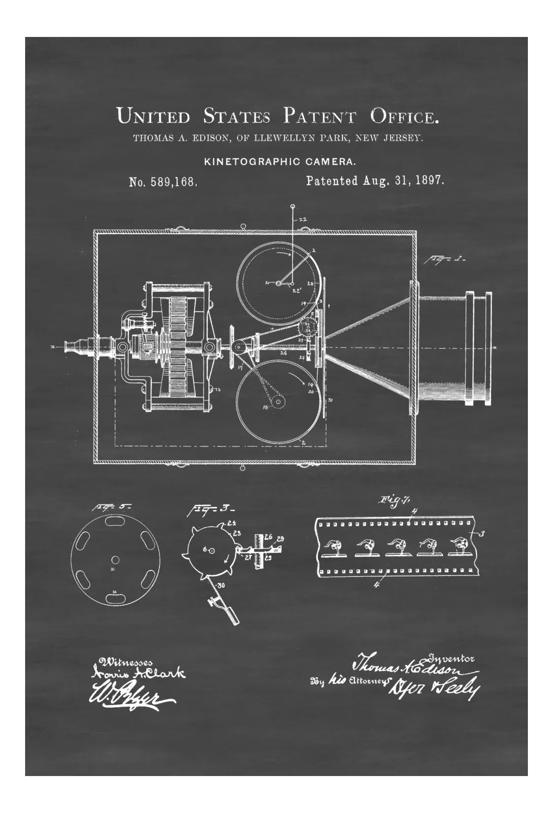 Edison Kinetographic Camera Patent, Patent Print, Wall Decor, Photography Art, Camera Art, Old Camera, Camera Decor, Thomas Edison patent