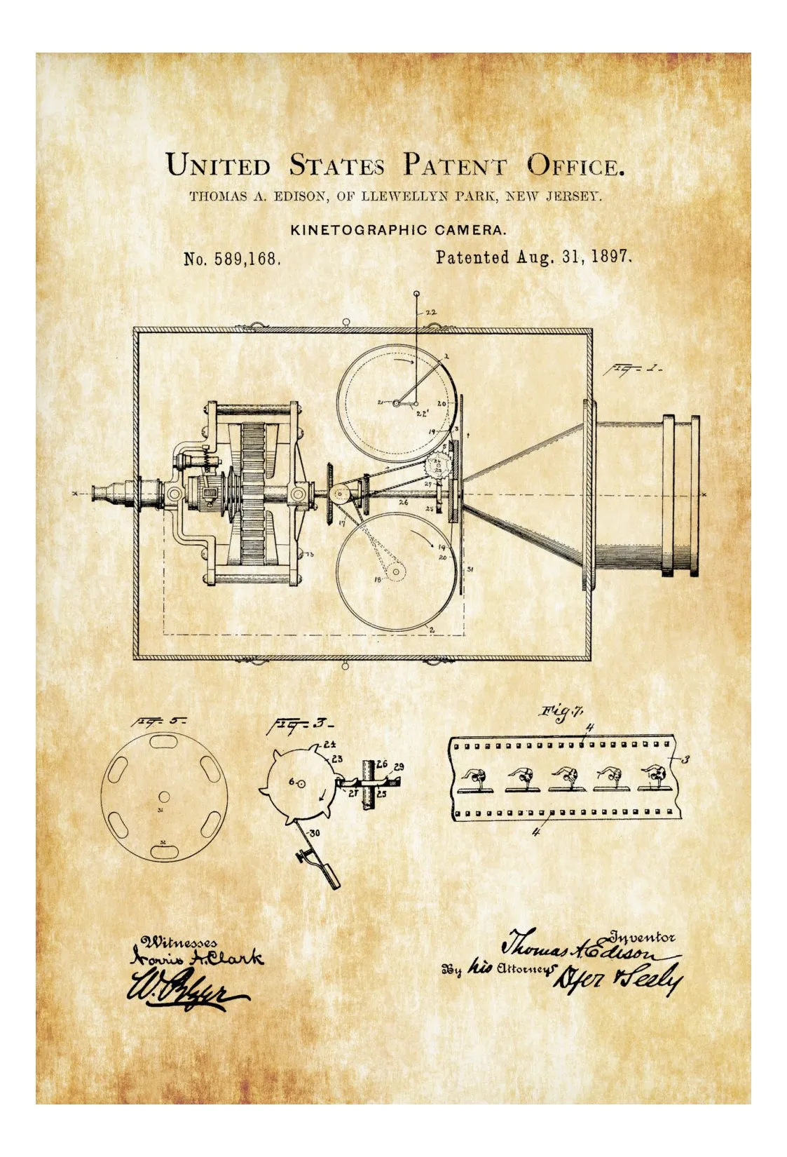 Edison Kinetographic Camera Patent, Patent Print, Wall Decor, Photography Art, Camera Art, Old Camera, Camera Decor, Thomas Edison patent