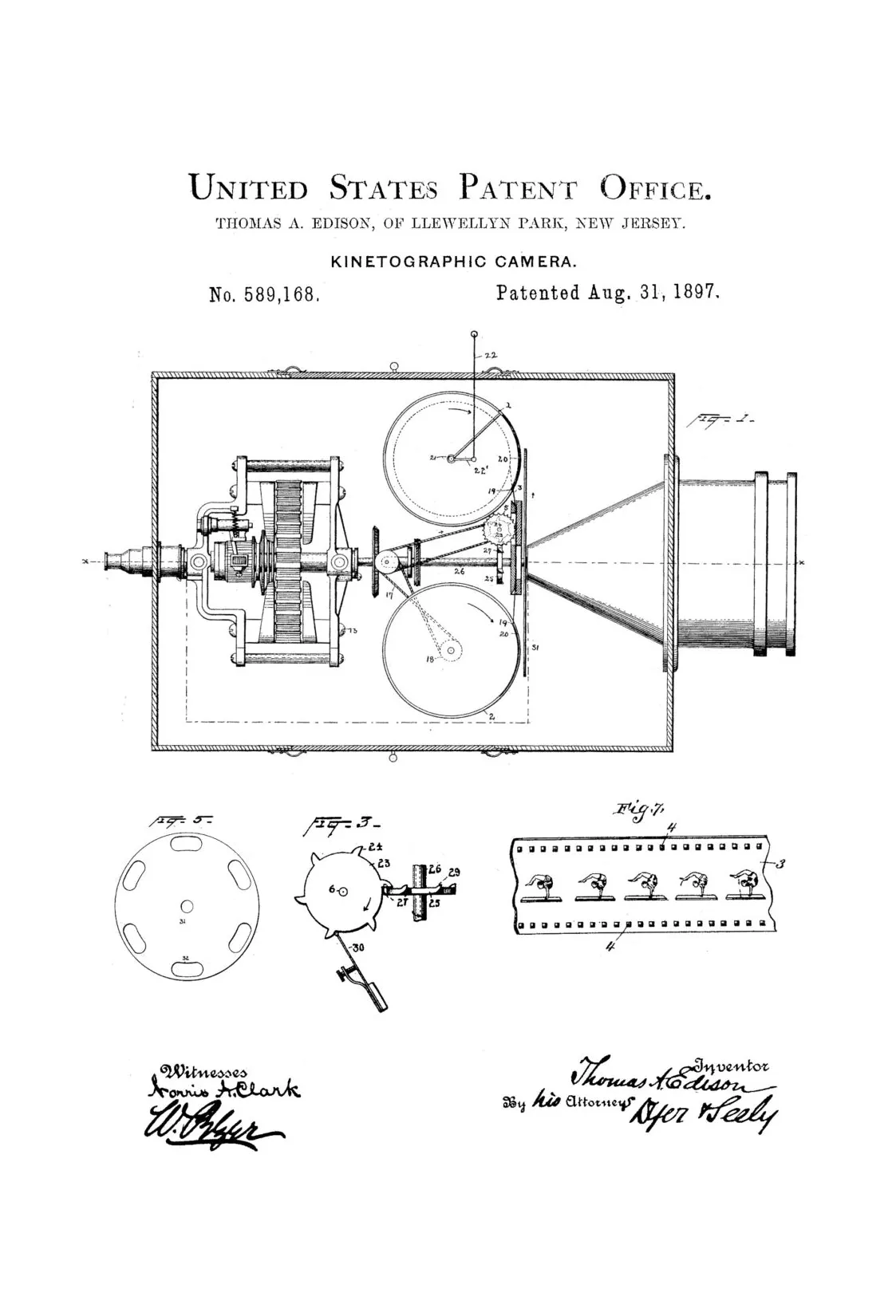 Edison Kinetographic Camera Patent, Patent Print, Wall Decor, Photography Art, Camera Art, Old Camera, Camera Decor, Thomas Edison patent